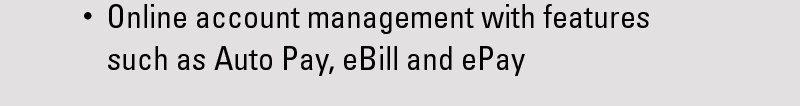 Online account management with features such as Auto Pay, eBill and ePay